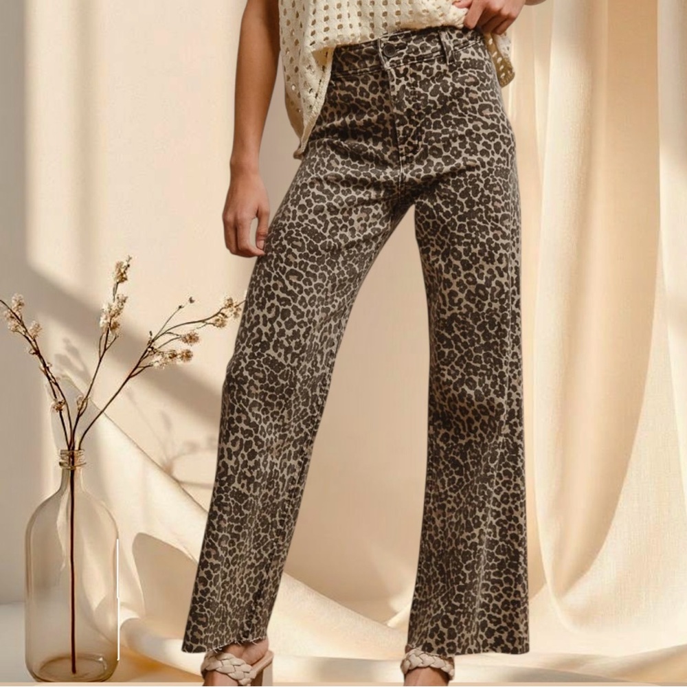 Leopard Print Mid Rise Flare Jeans